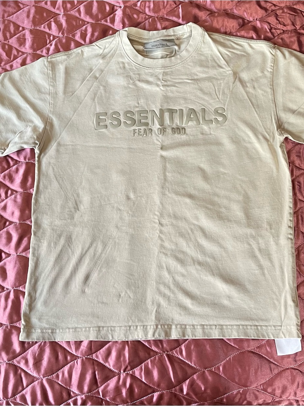 Essentials Fear of God Embossed Logo Short Sleeve Shirt in Light Cream